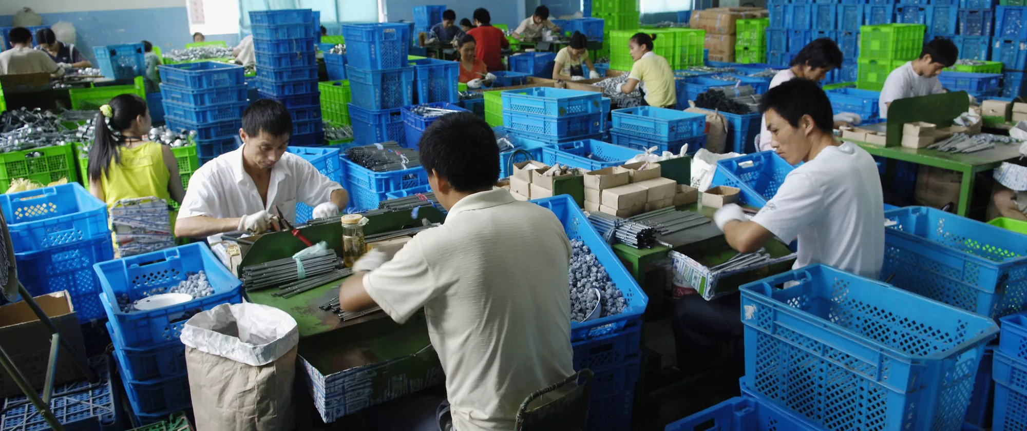 Workers in an umbrella manufacturer, China