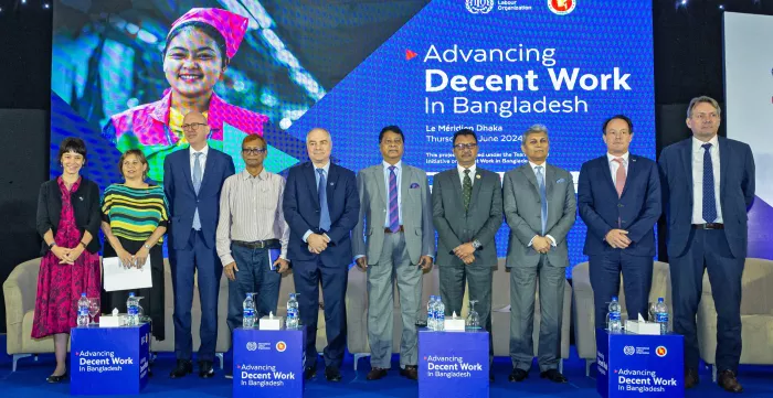 Key partners of the Advancing decent work in Bangladesh at the project launch in Dhaka